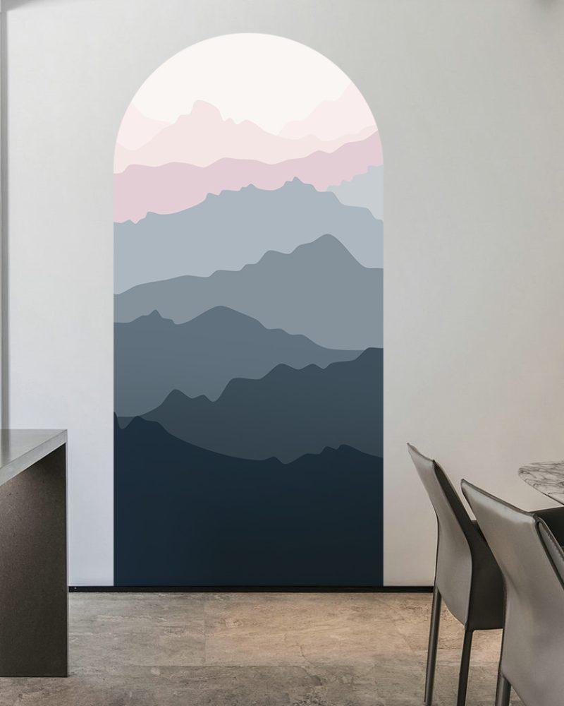 Enkel Mountain Cloud Arch Dekal Sänggavel Väggdekal, Flora Grossist, väggdekoration