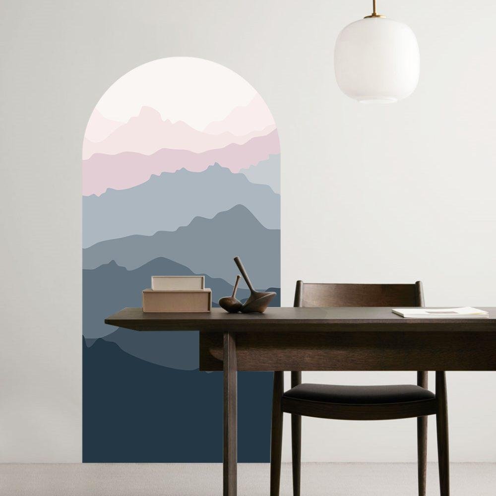 Enkel Mountain Cloud Arch Dekal Sänggavel Väggdekal, Flora Grossist, väggdekoration