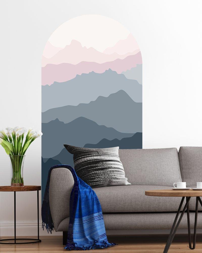Enkel Mountain Cloud Arch Dekal Sänggavel Väggdekal, Flora Grossist, väggdekoration