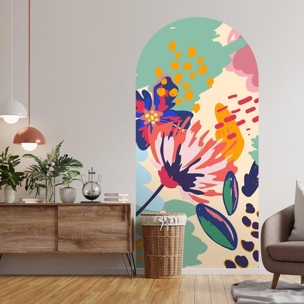 Väggdekal med Blommande Blomfjäril i Graffitistil, Flora Grossist, väggdekoration