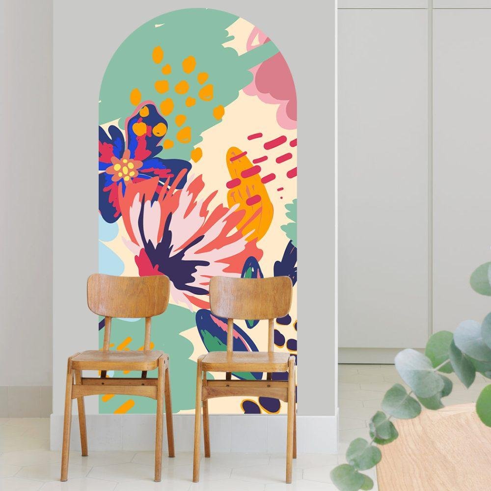 Väggdekal med Blommande Blomfjäril i Graffitistil, Flora Grossist, väggdekoration