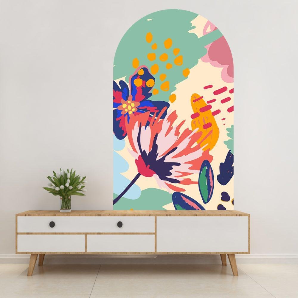 Väggdekal med Blommande Blomfjäril i Graffitistil, Flora Grossist, väggdekoration