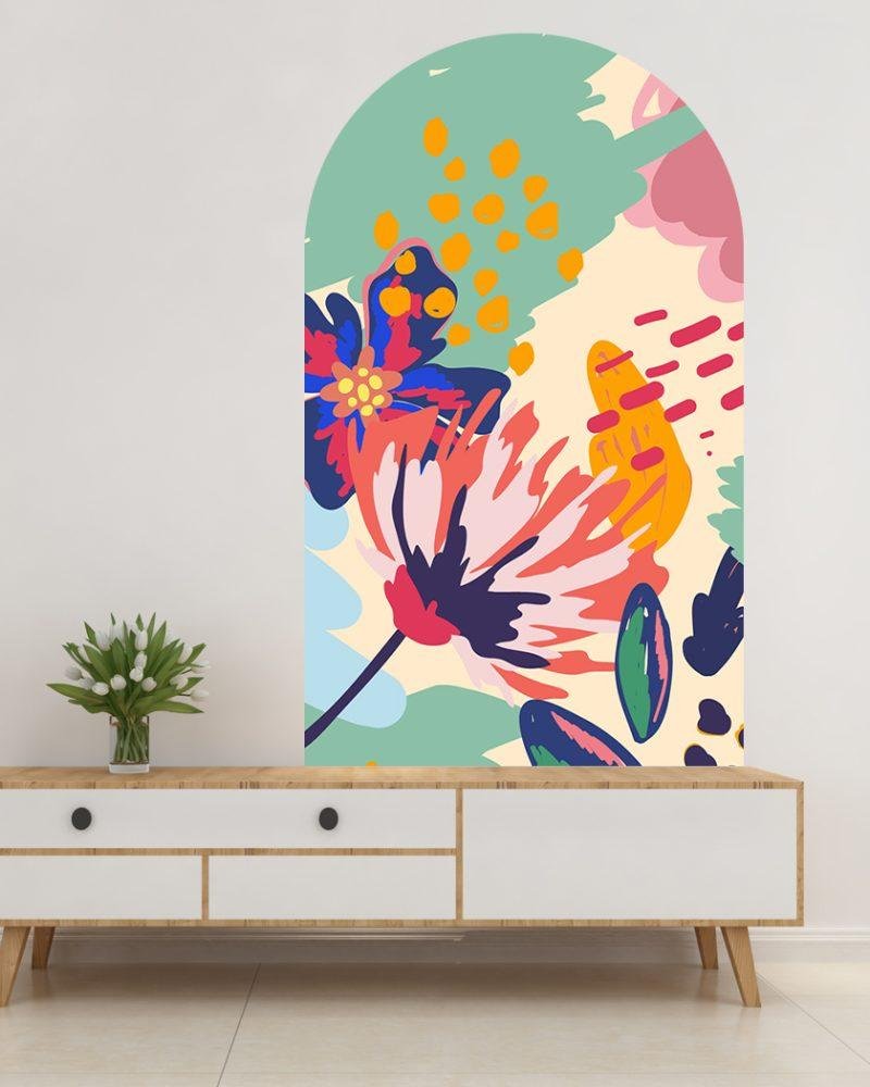 Väggdekal med Blommande Blomfjäril i Graffitistil, Flora Grossist, väggdekoration