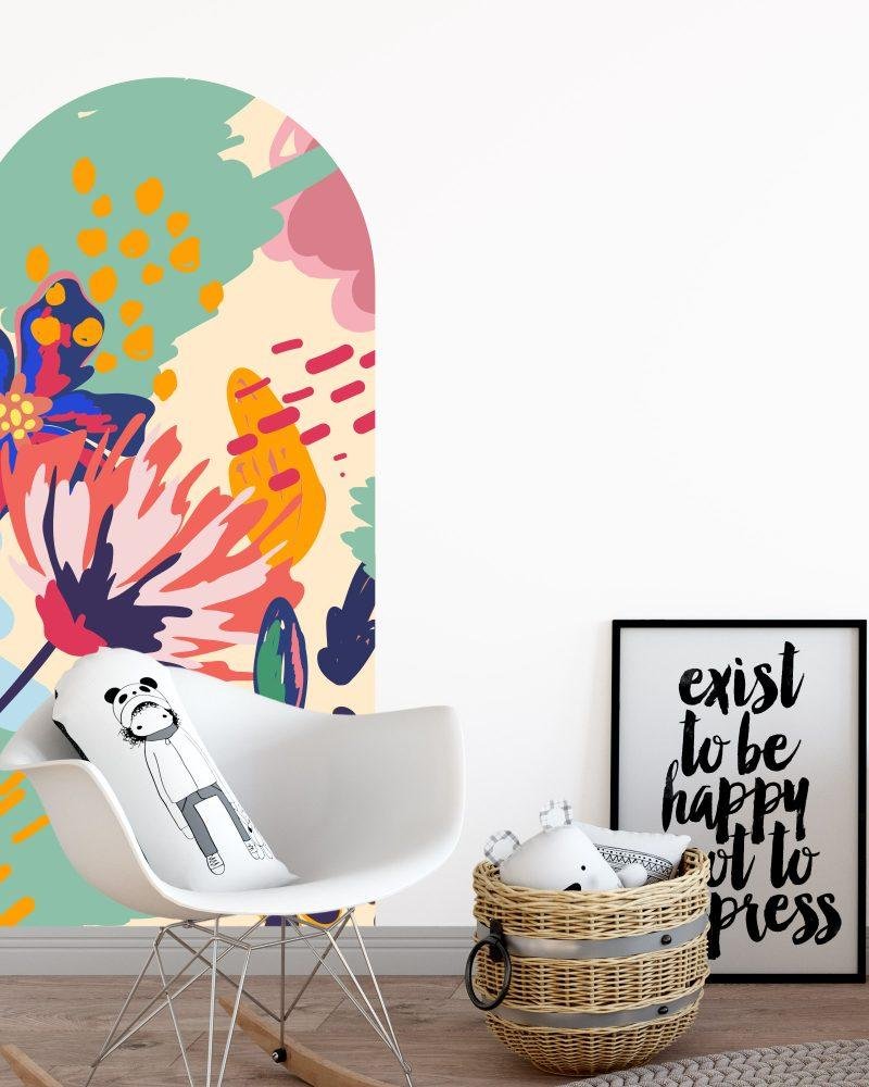 Väggdekal med Blommande Blomfjäril i Graffitistil, Flora Grossist, väggdekoration