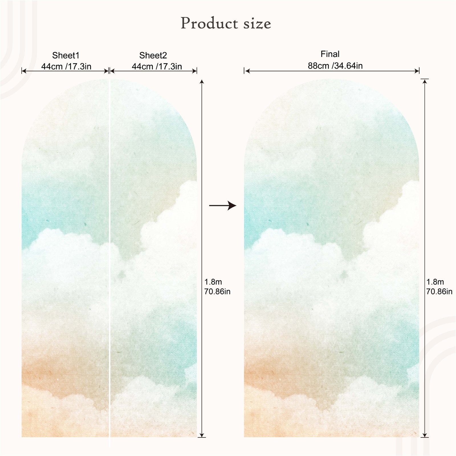 Stor Ljus Färg Bakgrund Cloud Arch Dekal Säng Sänggavel Väggdekal, Flora Grossist, väggdekoration