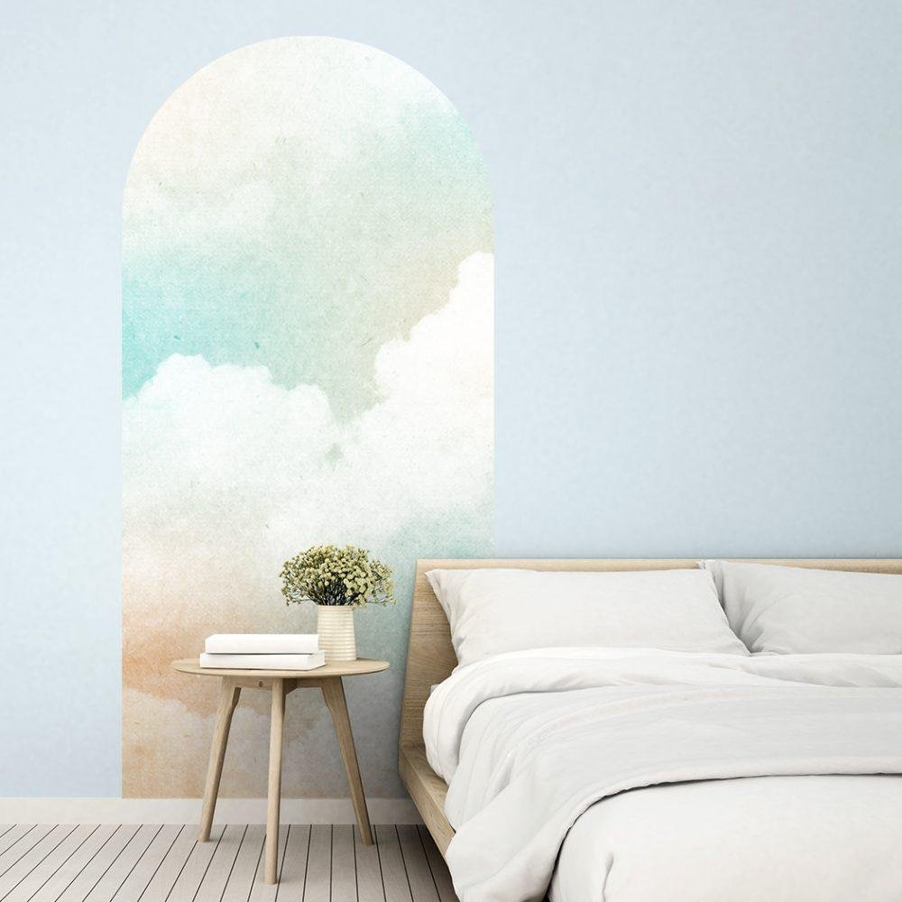 Stor Ljus Färg Bakgrund Cloud Arch Dekal Säng Sänggavel Väggdekal, Flora Grossist, väggdekoration