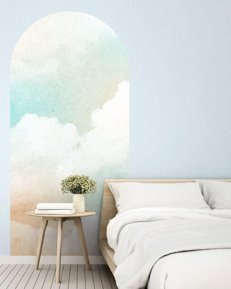 Stor Ljus Färg Bakgrund Cloud Arch Dekal Säng Sänggavel Väggdekal, Flora Grossist, väggdekoration