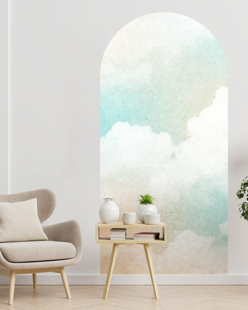 Stor Ljus Färg Bakgrund Cloud Arch Dekal Säng Sänggavel Väggdekal, Flora Grossist, väggdekoration