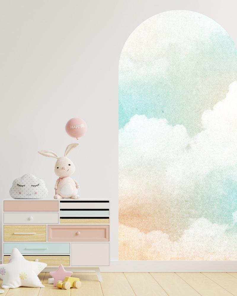 Stor Ljus Färg Bakgrund Cloud Arch Dekal Säng Sänggavel Väggdekal, Flora Grossist, väggdekoration