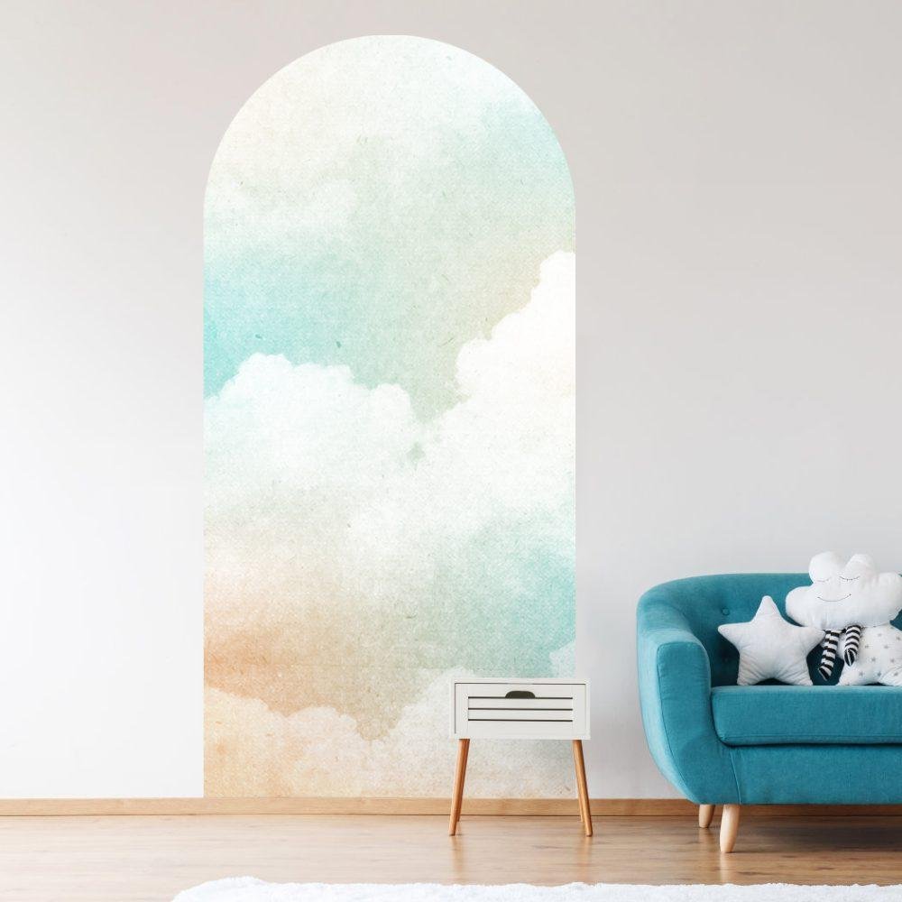 Stor Ljus Färg Bakgrund Cloud Arch Dekal Säng Sänggavel Väggdekal, Flora Grossist, väggdekoration