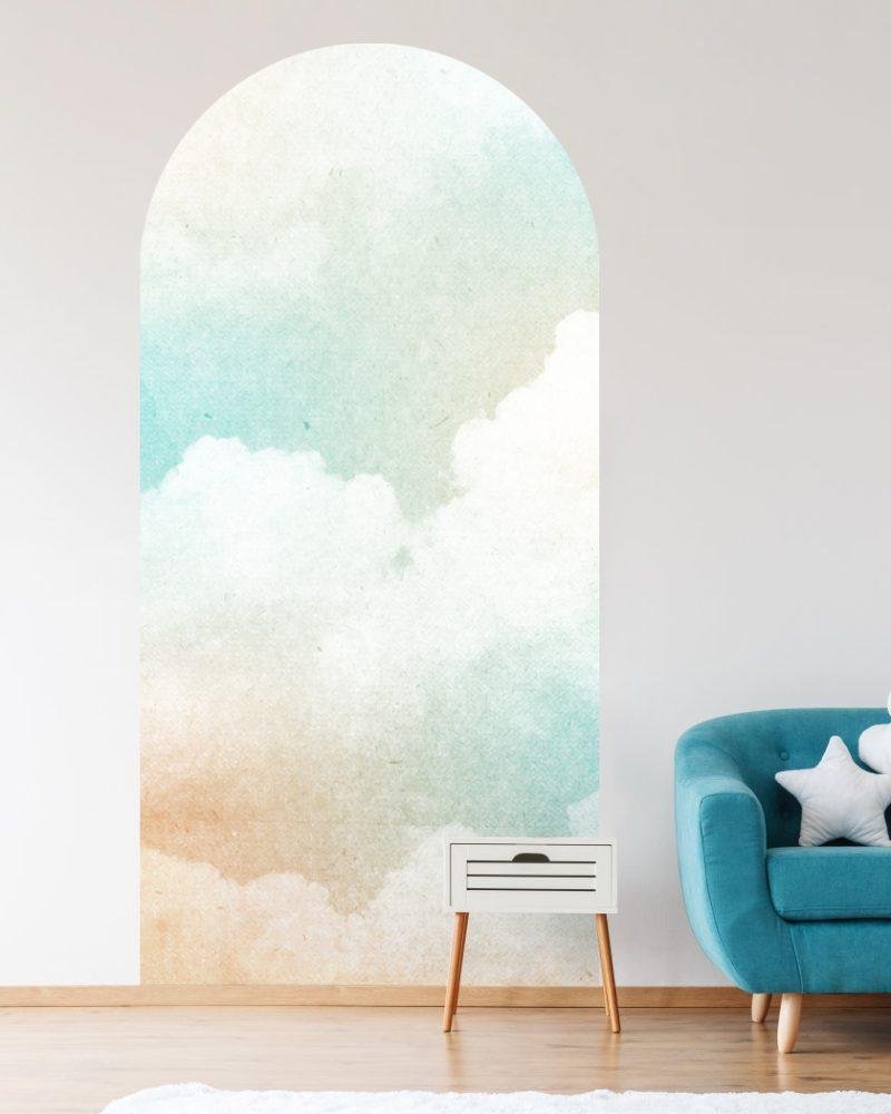 Stor Ljus Färg Bakgrund Cloud Arch Dekal Säng Sänggavel Väggdekal, Flora Grossist, väggdekoration