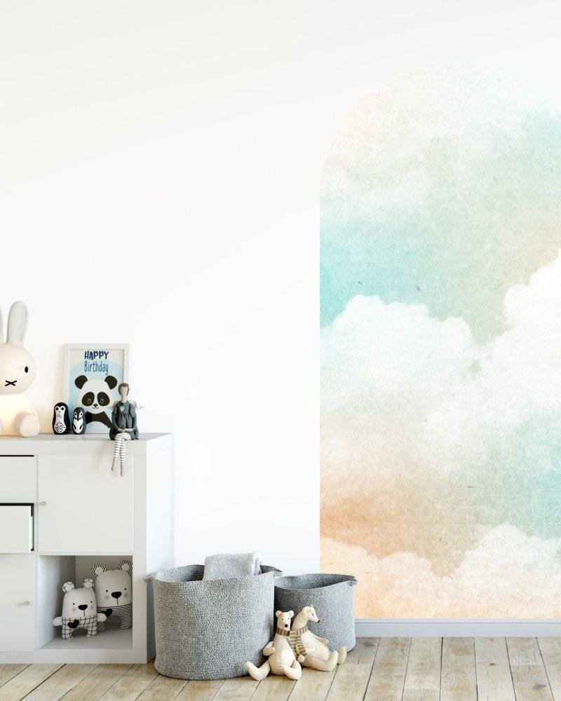 Stor Ljus Färg Bakgrund Cloud Arch Dekal Säng Sänggavel Väggdekal, Flora Grossist, väggdekoration