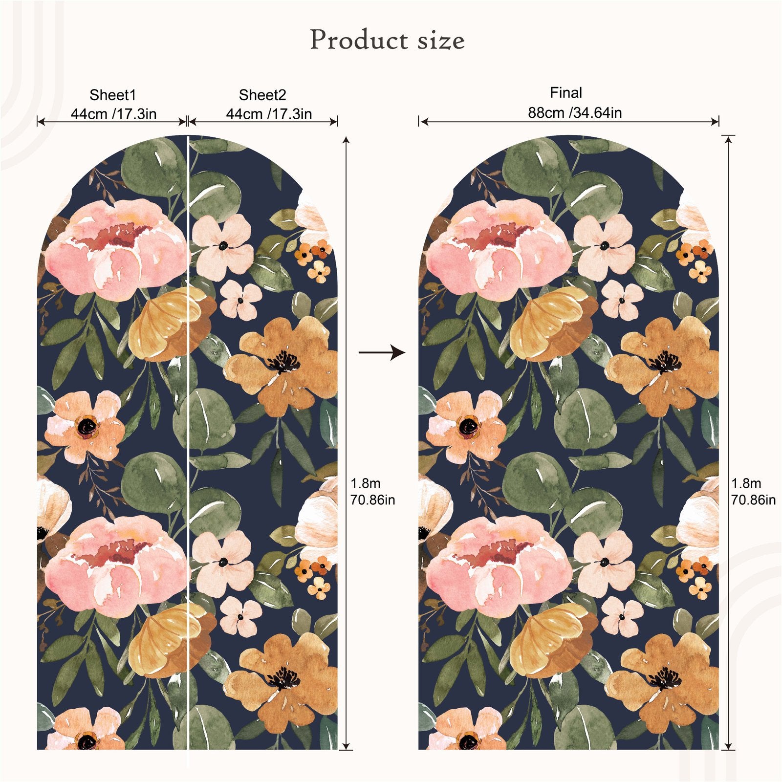 1 St Antik Svart Blomma Arch Dörrdekal Sängbord Väggdekal, Flora Grossist, väggdekoration