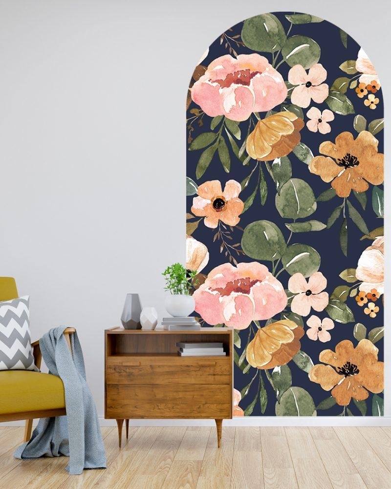 1 St Antik Svart Blomma Arch Dörrdekal Sängbord Väggdekal, Flora Grossist, väggdekoration