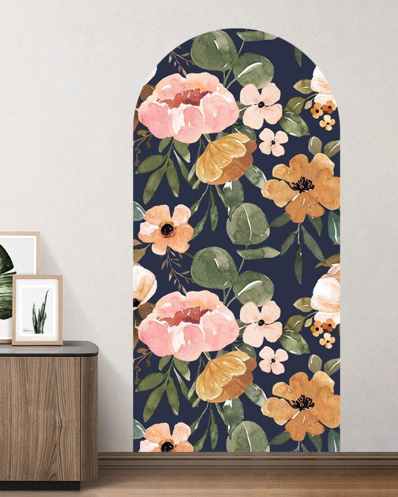 1 St Antik Svart Blomma Arch Dörrdekal Sängbord Väggdekal, Flora Grossist, väggdekoration