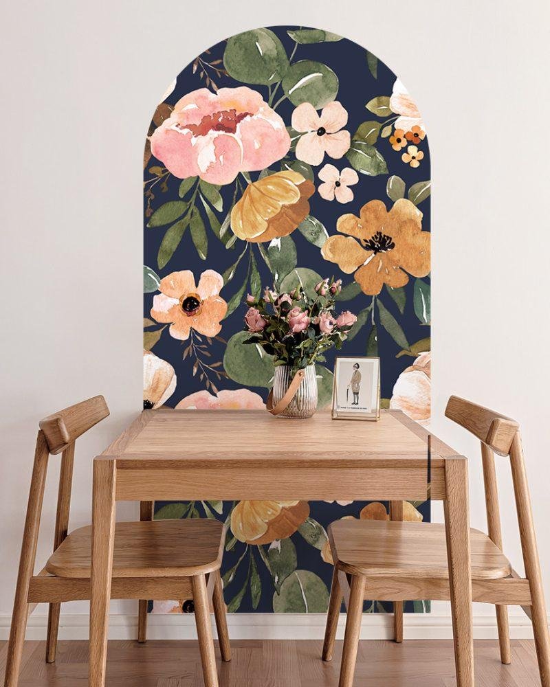 1 St Antik Svart Blomma Arch Dörrdekal Sängbord Väggdekal, Flora Grossist, väggdekoration