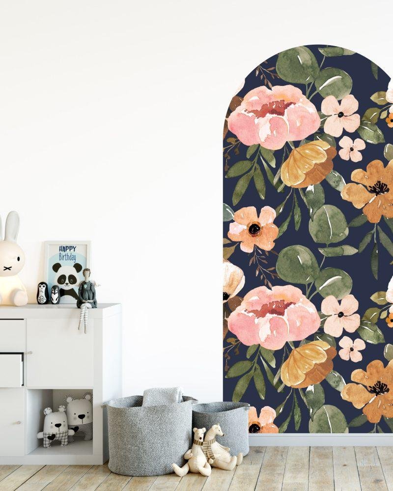 1 St Antik Svart Blomma Arch Dörrdekal Sängbord Väggdekal, Flora Grossist, väggdekoration