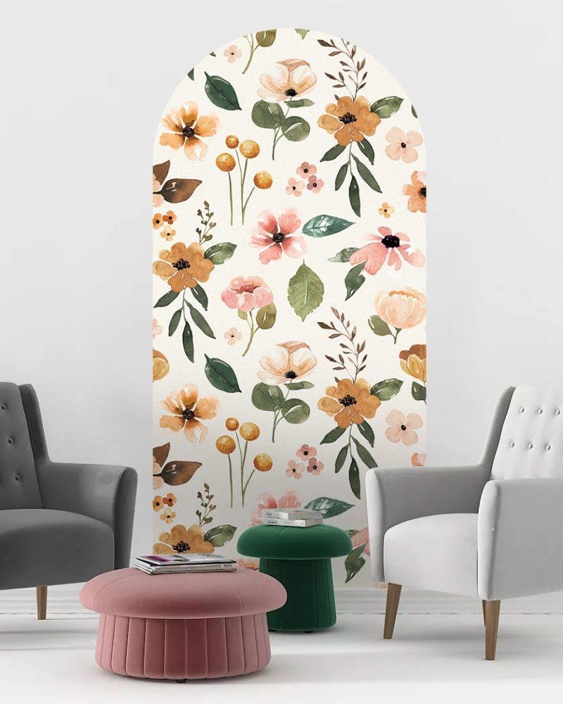 Elegant Flower Assortment Watercolor Wall Sticker, Flora Grossist, väggdekoration