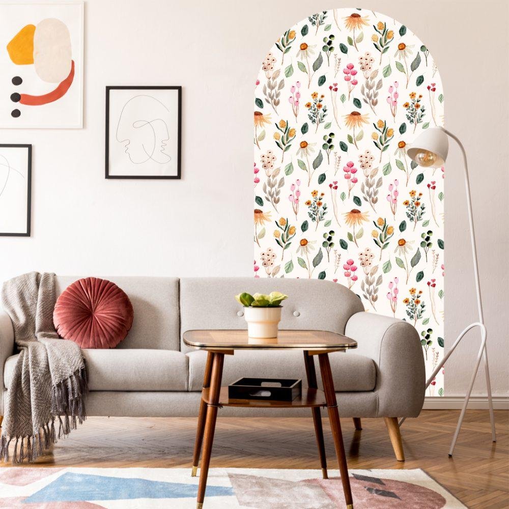 1 St Stor Väggdekal med Ljusgul Bakgrund och Blomstermotiv, Flora Grossist, väggdekoration