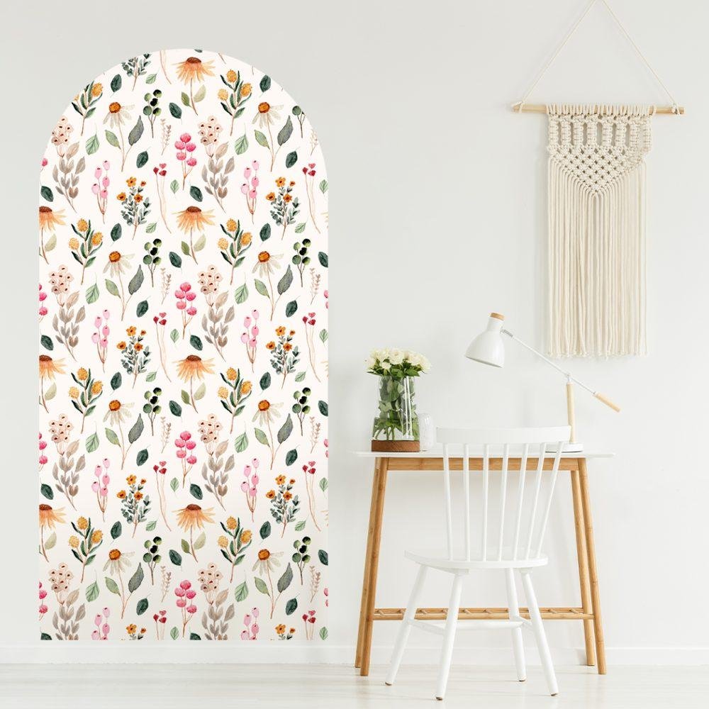 1 St Stor Väggdekal med Ljusgul Bakgrund och Blomstermotiv, Flora Grossist, väggdekoration