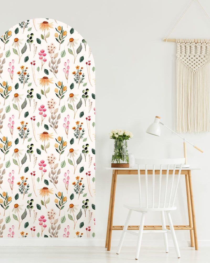 1 St Stor Väggdekal med Ljusgul Bakgrund och Blomstermotiv, Flora Grossist, väggdekoration