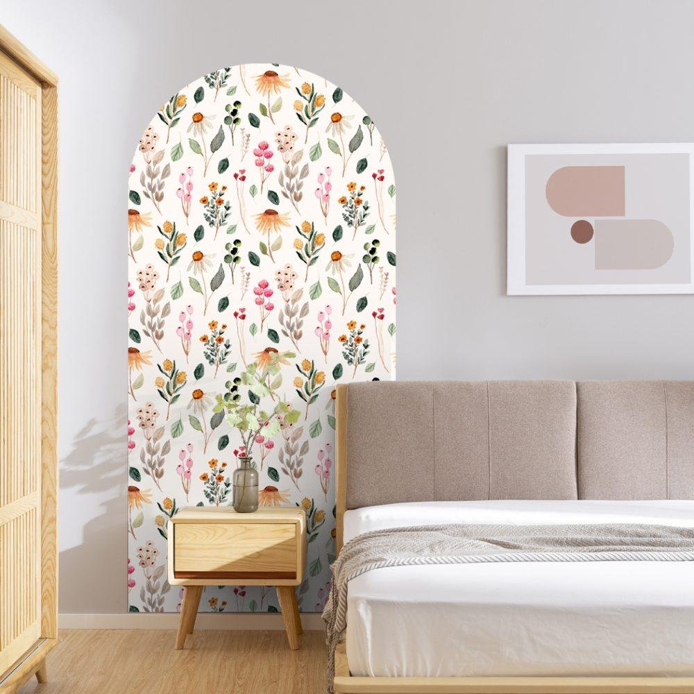 1 St Stor Väggdekal med Ljusgul Bakgrund och Blomstermotiv, Flora Grossist, väggdekoration