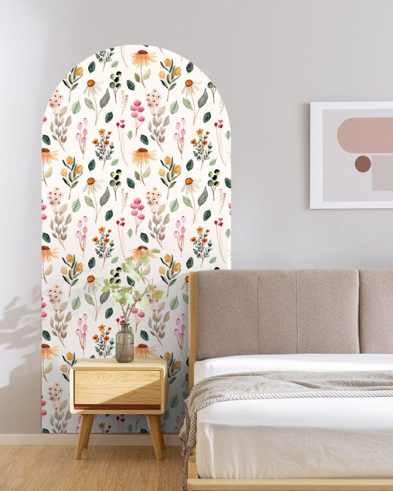 1 St Stor Väggdekal med Ljusgul Bakgrund och Blomstermotiv, Flora Grossist, väggdekoration