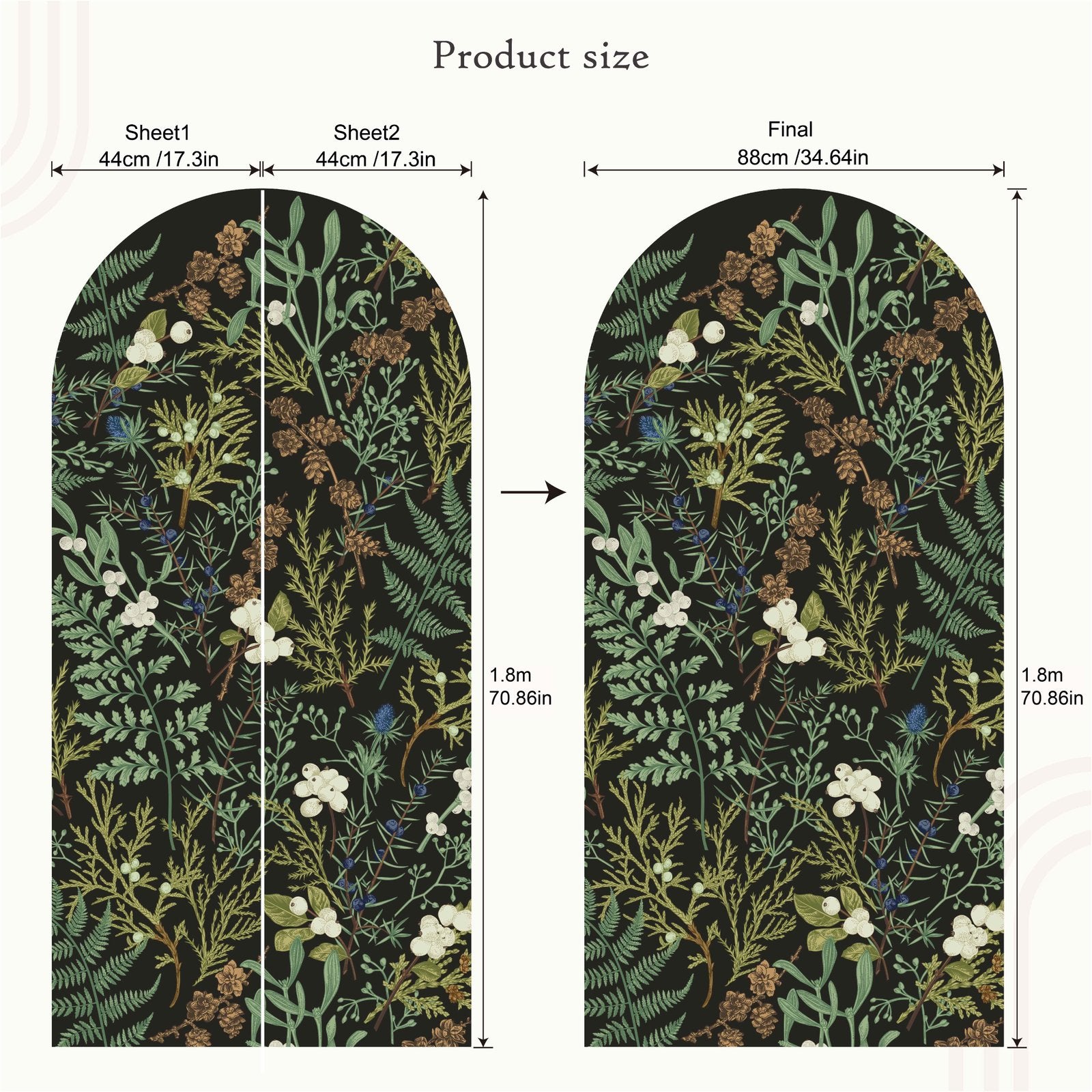 Vintage Mörk Botanisk Båge Dekal Huvudgavel Väggdekal, Flora Grossist, väggdekoration
