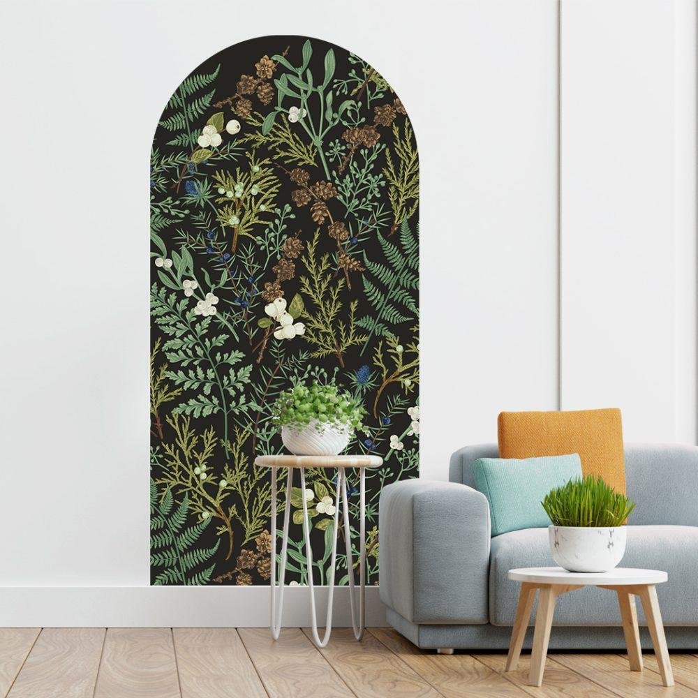 Vintage Mörk Botanisk Båge Dekal Huvudgavel Väggdekal, Flora Grossist, väggdekoration
