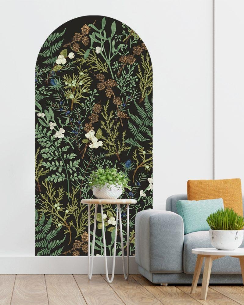 Vintage Mörk Botanisk Båge Dekal Huvudgavel Väggdekal, Flora Grossist, väggdekoration