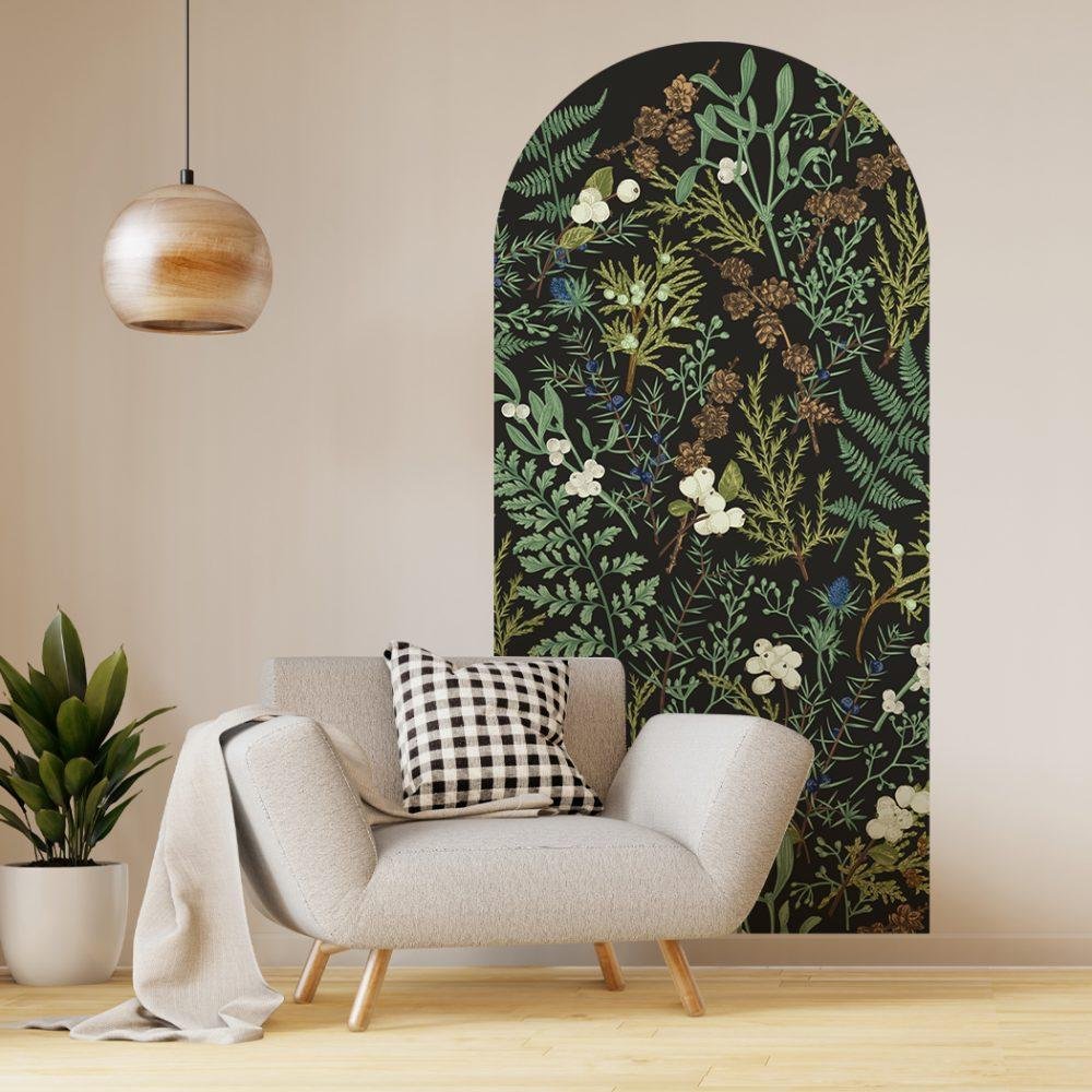 Vintage Mörk Botanisk Båge Dekal Huvudgavel Väggdekal, Flora Grossist, väggdekoration