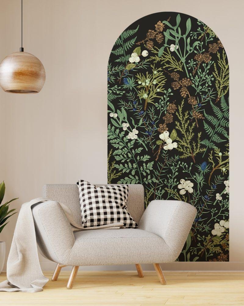 Vintage Mörk Botanisk Båge Dekal Huvudgavel Väggdekal, Flora Grossist, väggdekoration