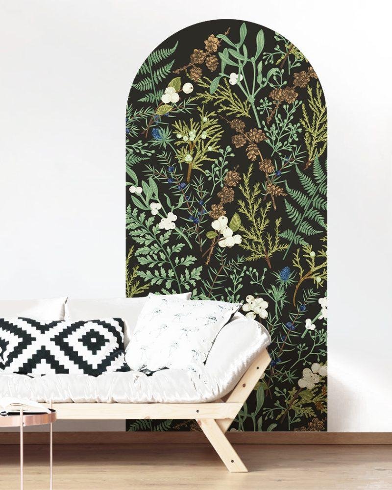 Vintage Mörk Botanisk Båge Dekal Huvudgavel Väggdekal, Flora Grossist, väggdekoration