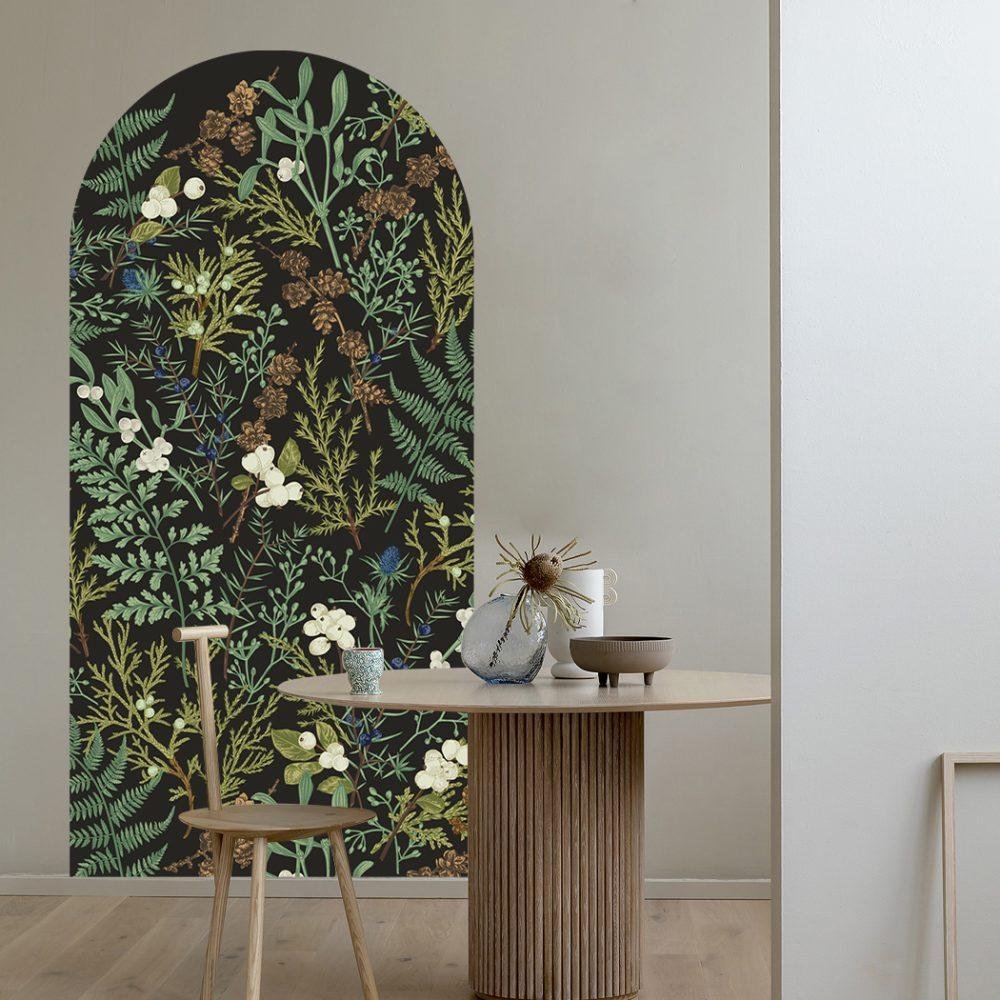 Vintage Mörk Botanisk Båge Dekal Huvudgavel Väggdekal, Flora Grossist, väggdekoration