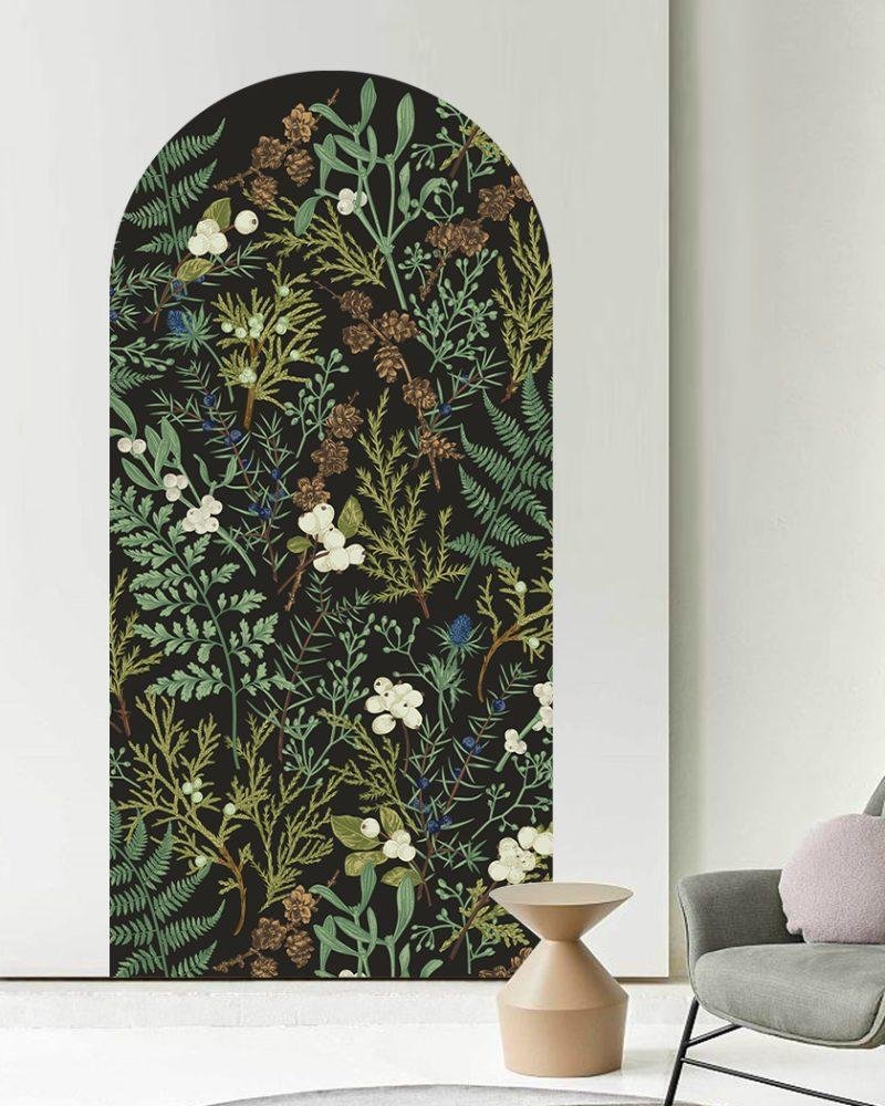 Vintage Mörk Botanisk Båge Dekal Huvudgavel Väggdekal, Flora Grossist, väggdekoration