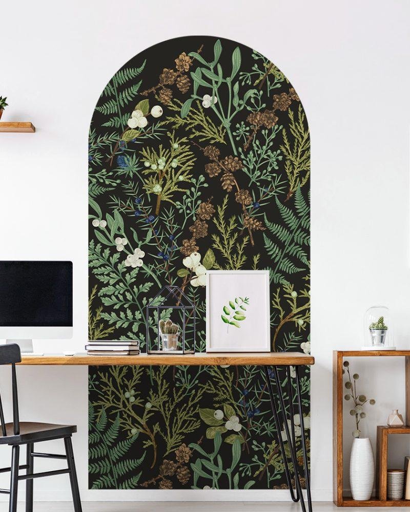 Vintage Mörk Botanisk Båge Dekal Huvudgavel Väggdekal, Flora Grossist, väggdekoration