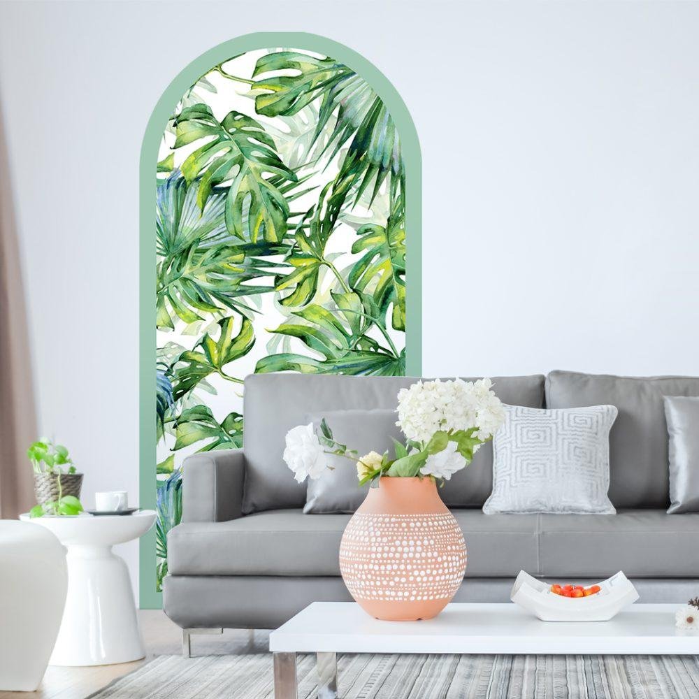 1 St Akvarell Tropiska Palmblad Arch Dörrdekal, Flora Grossist, väggdekoration