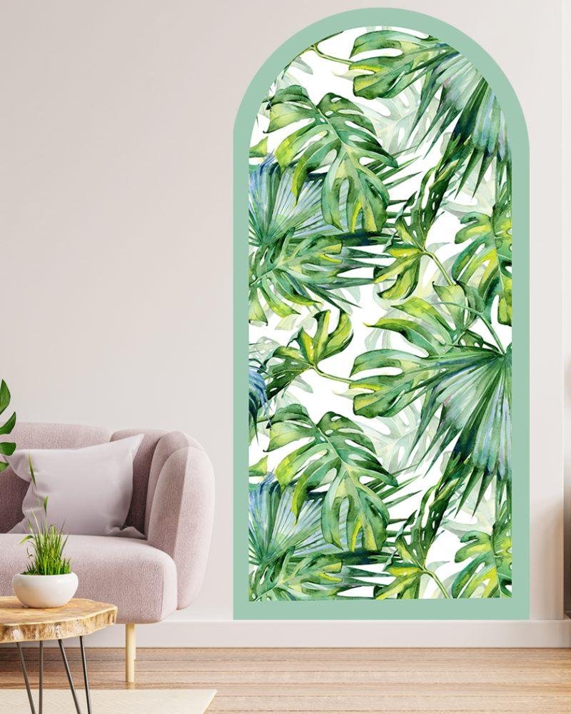 1 St Akvarell Tropiska Palmblad Arch Dörrdekal, Flora Grossist, väggdekoration