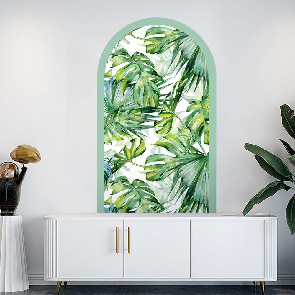 1 St Akvarell Tropiska Palmblad Arch Dörrdekal, Flora Grossist, väggdekoration