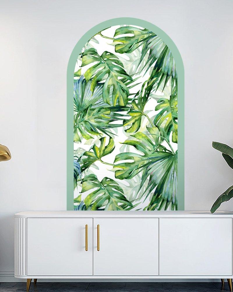 1 St Akvarell Tropiska Palmblad Arch Dörrdekal, Flora Grossist, väggdekoration