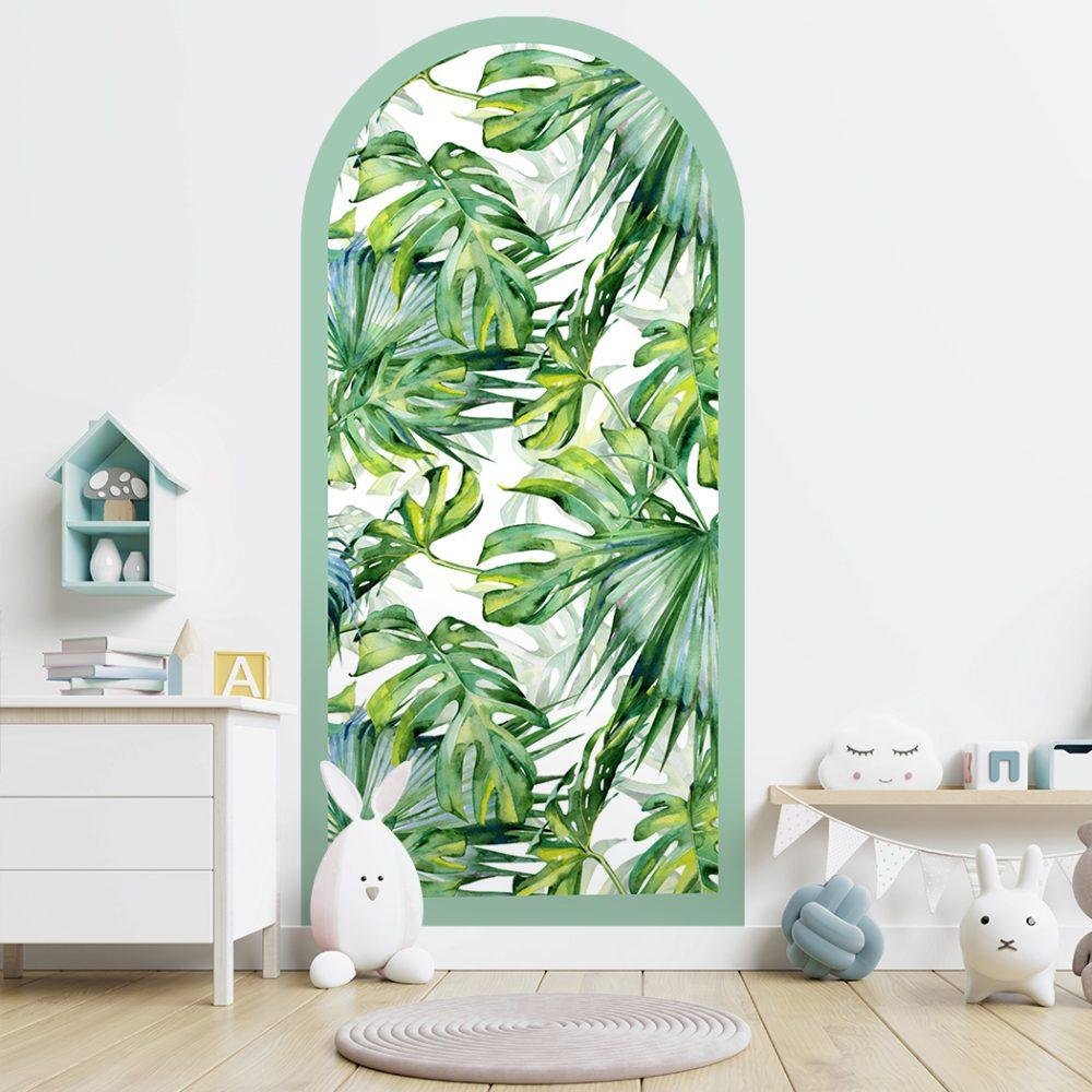 1 St Akvarell Tropiska Palmblad Arch Dörrdekal, Flora Grossist, väggdekoration