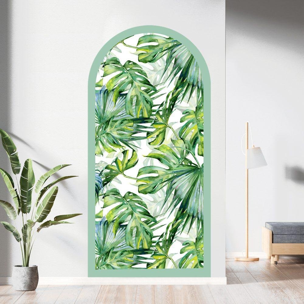 1 St Akvarell Tropiska Palmblad Arch Dörrdekal, Flora Grossist, väggdekoration