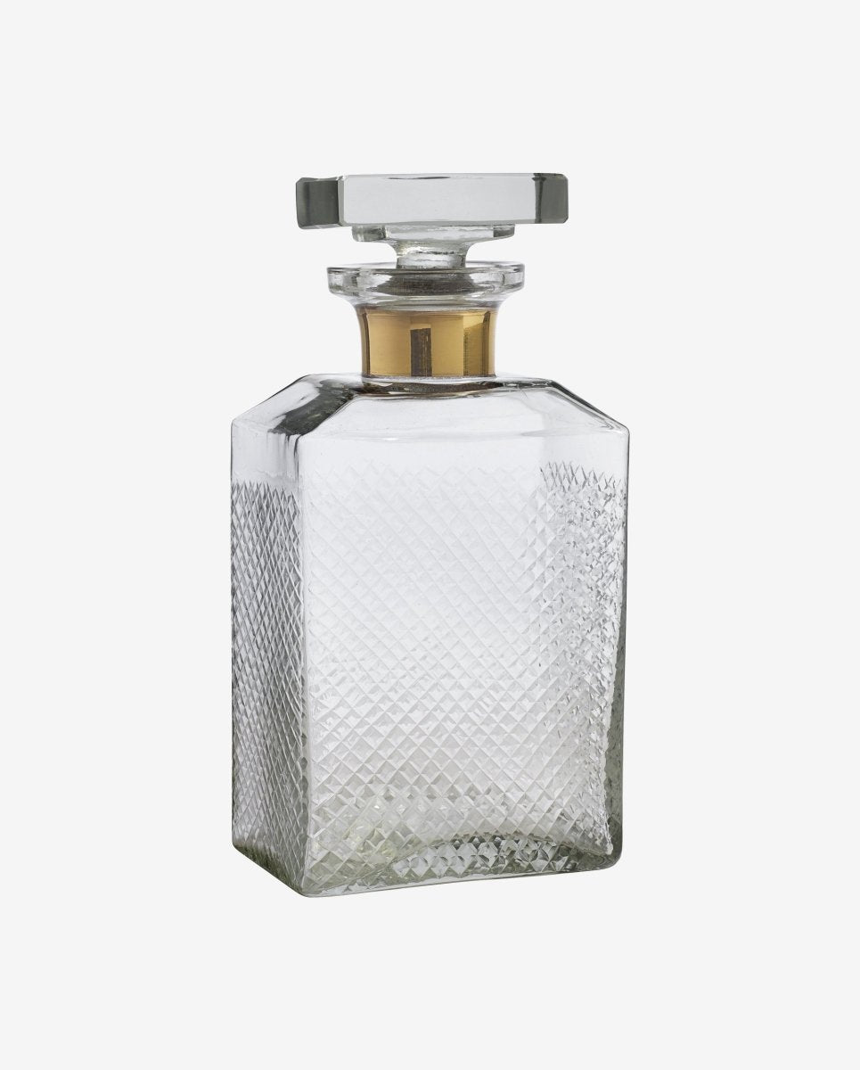 Glass Decanter, Large, Golden Finish Band Cutting - Clear, Nordal, kannor och karaff