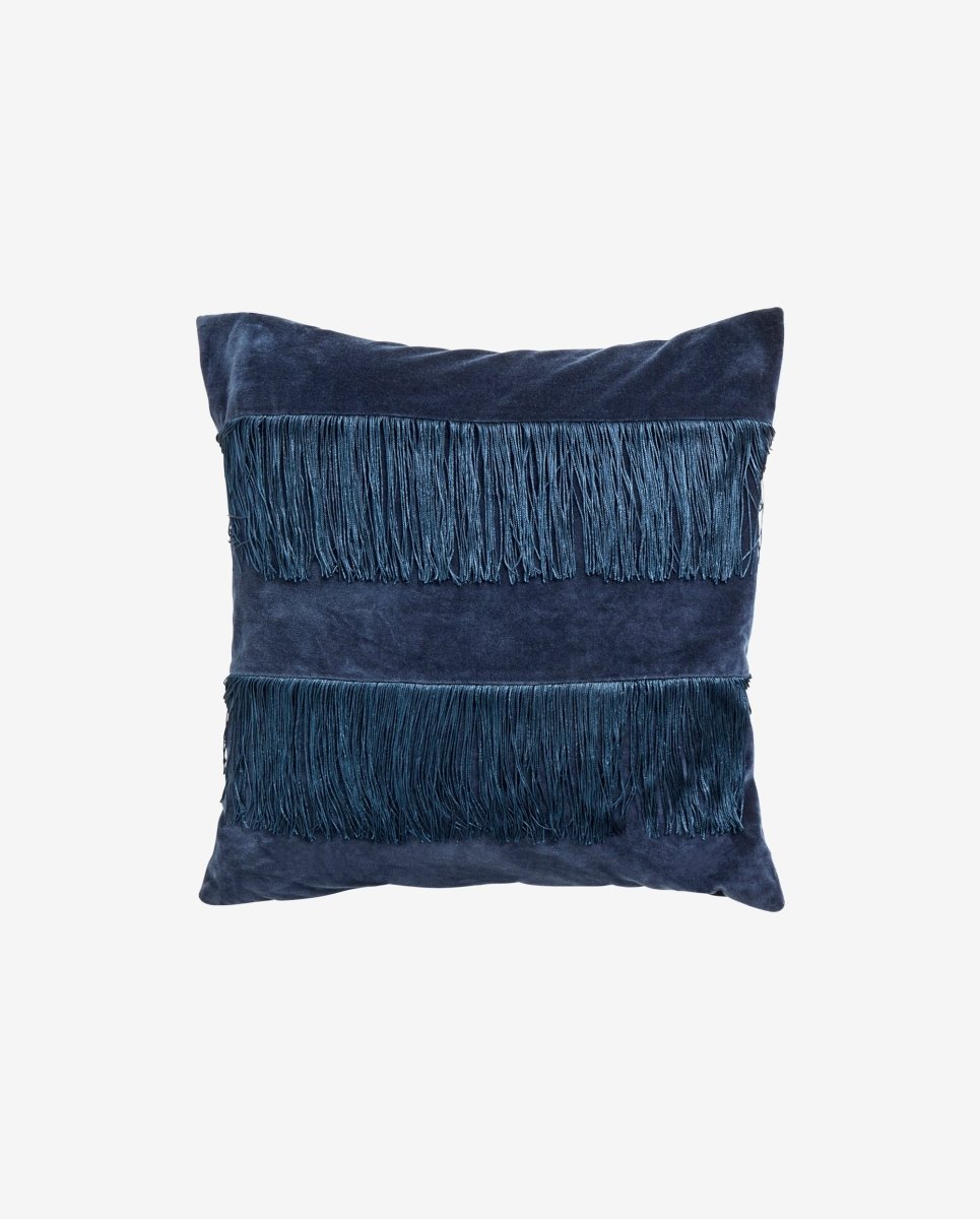 Cushion Cover W/fringes,dark Blue Velvet, Nordal, sovrums textilier