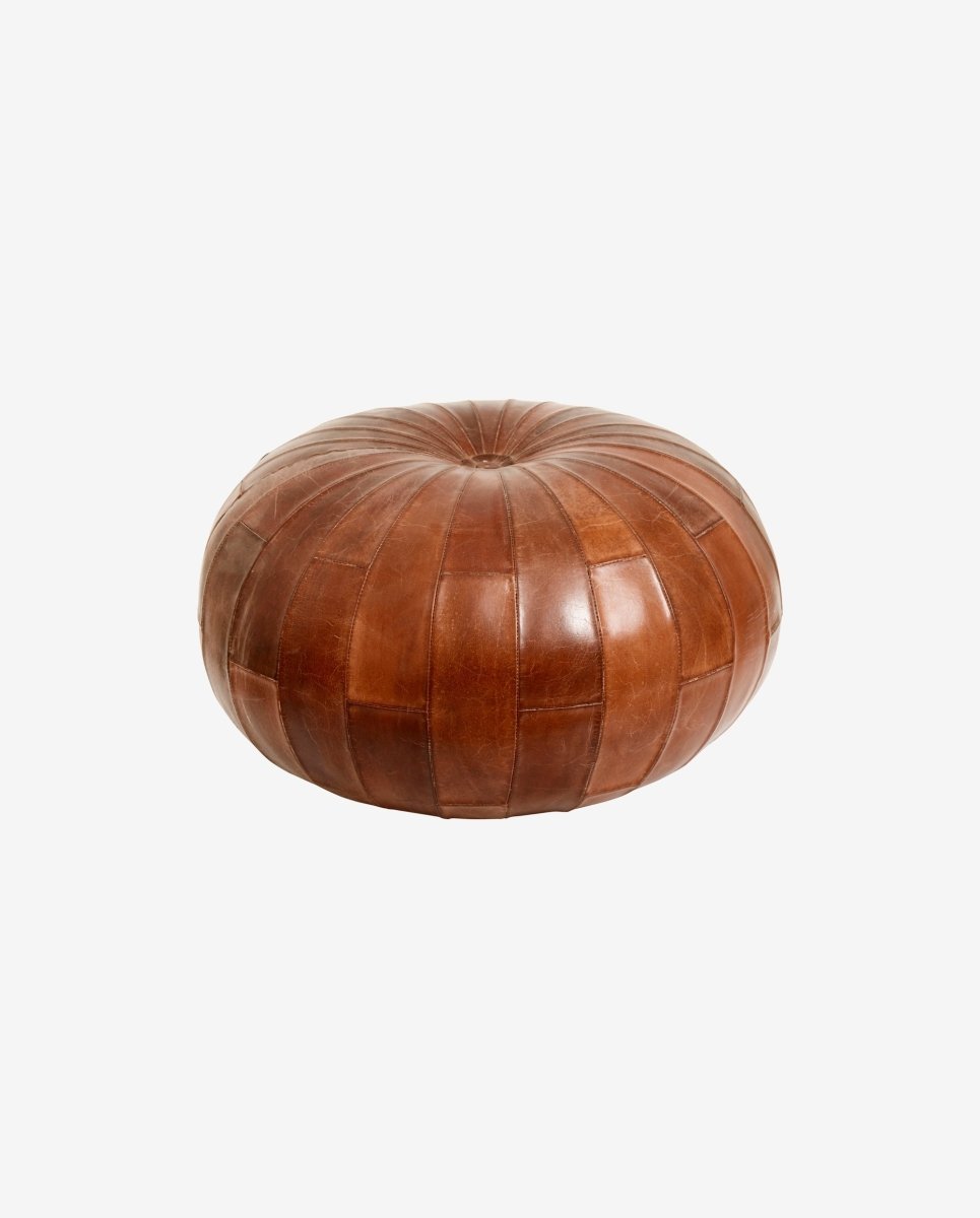 Rugby Leather Pouf, Round - Brown, Nordal, bänkar & pallar
