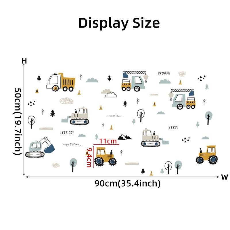 Cartoon Excavator Crane Dump Truck Tree Wall Stickers, Flora Grossist, Barnrum