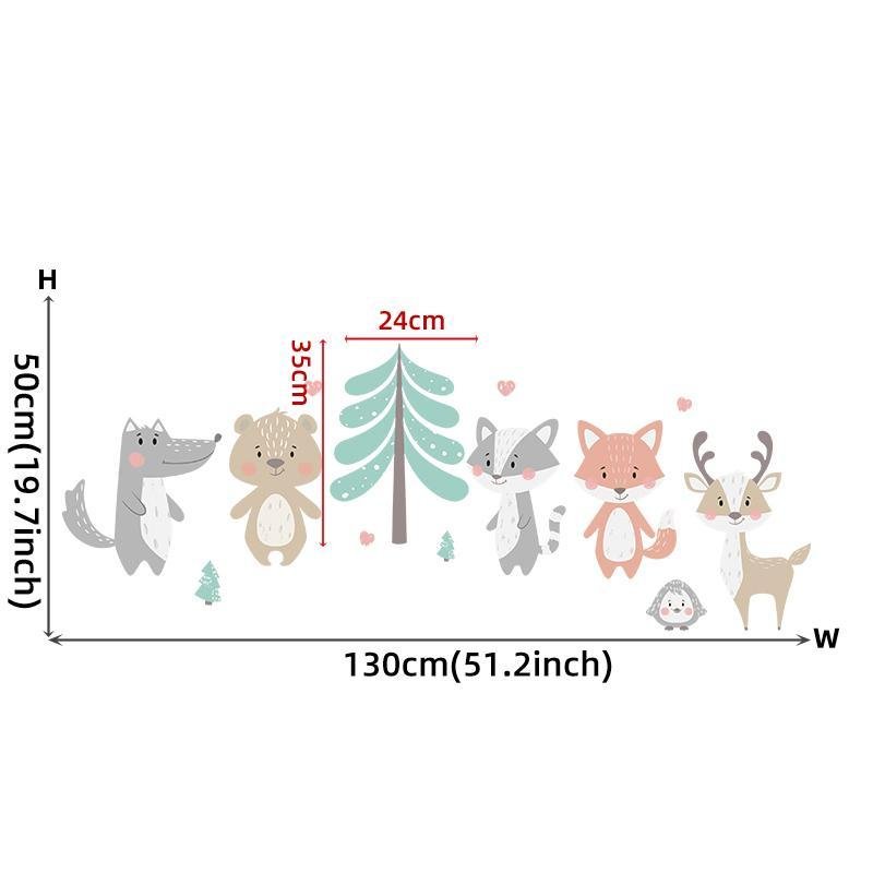 Cartoon Forest Animals Trees Bear Deer Fox Wall Stickers For Kids Room, Flora Grossist, Barnrum