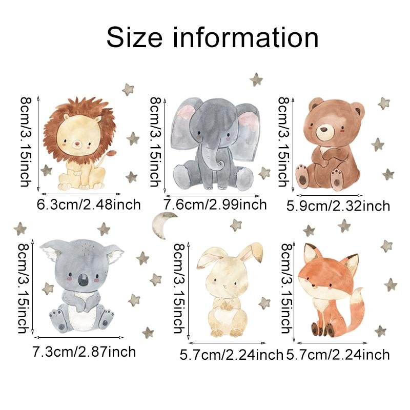 6pcs/sheet Cute Cartoon Painted Elephant Bear Fox Switch Stickers, Flora Grossist, Barnrum