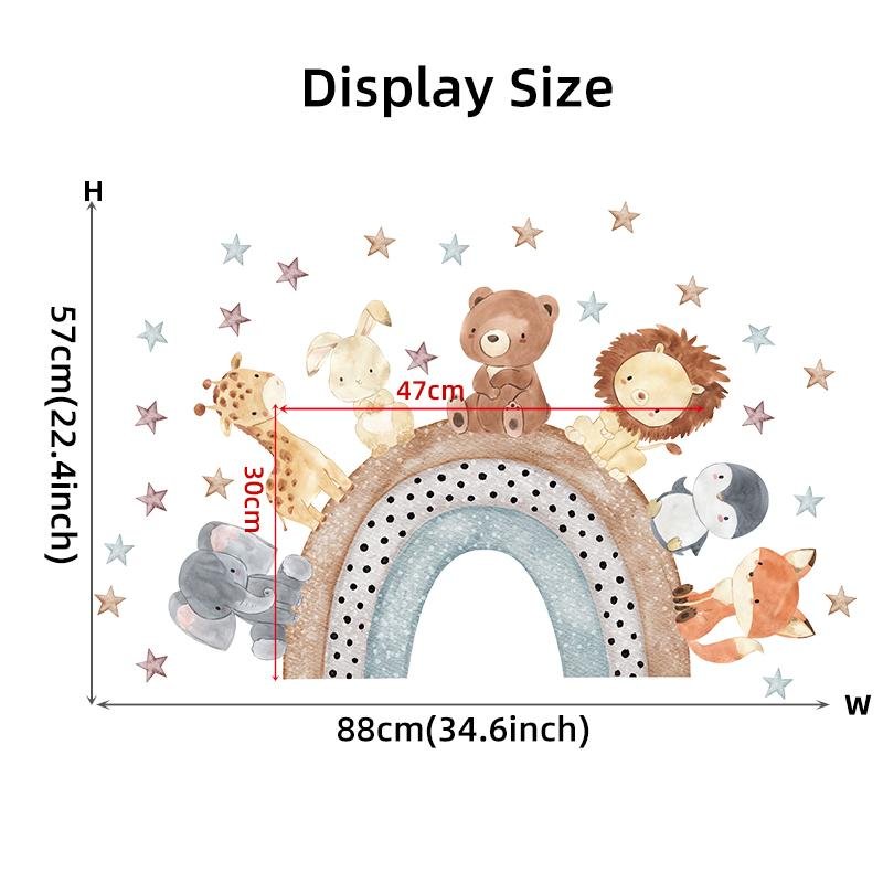Cartoon Animals Rainbow Star Wall Stickers For Kids, Flora Grossist, Barnrum