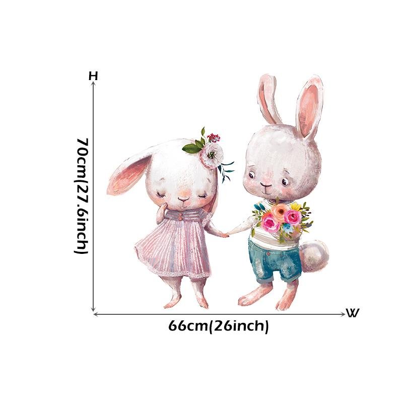 Två Söta Stående Kanin med Blomdekaler, Flora Grossist, Barnrum